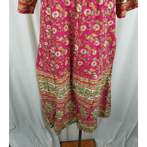 Vintage 70s Kaftan Hawaiian Dress MuuMuu Womens M L VNeck Floral Midi Tiki Luau - Picture 3 of 6